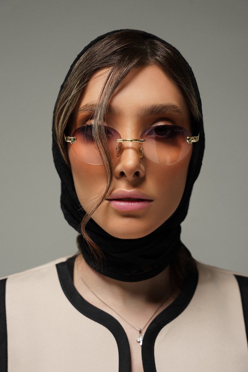 stylish portrait of woman in sunglasses and hijab